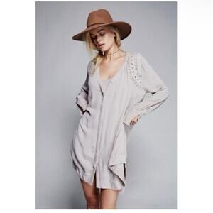 FREE PEOPLE Courtney Victorian Shirt Dress Eyelet Lace Boho Size Small